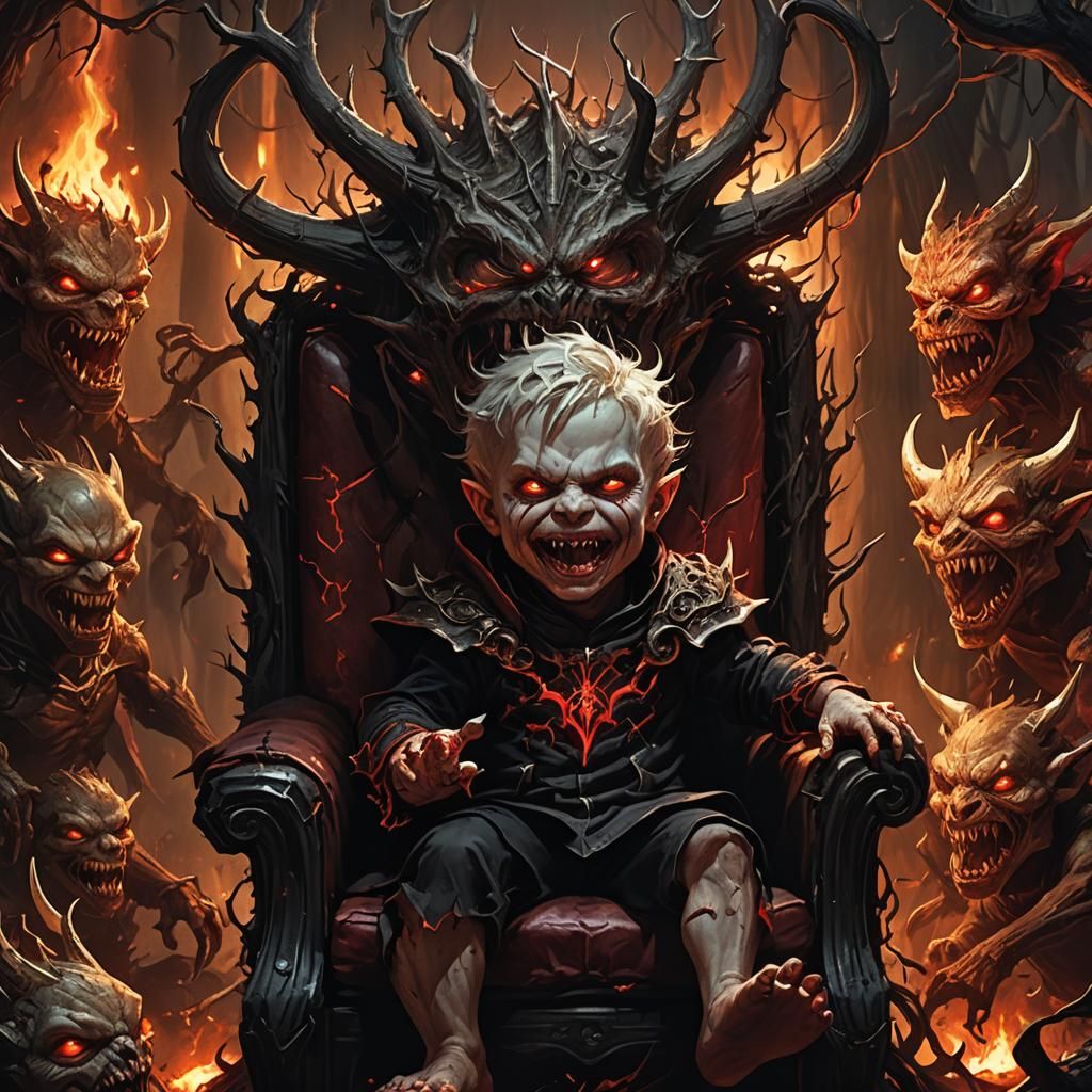 Demonic Toddler in Hellish Surrealist Portrait