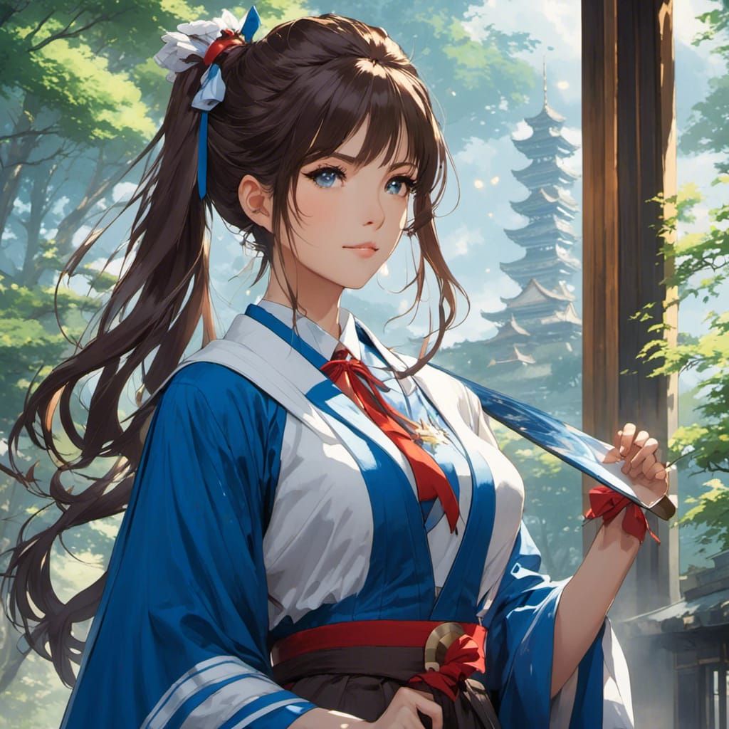 Girl in Japanese Uniform Looking at Posters