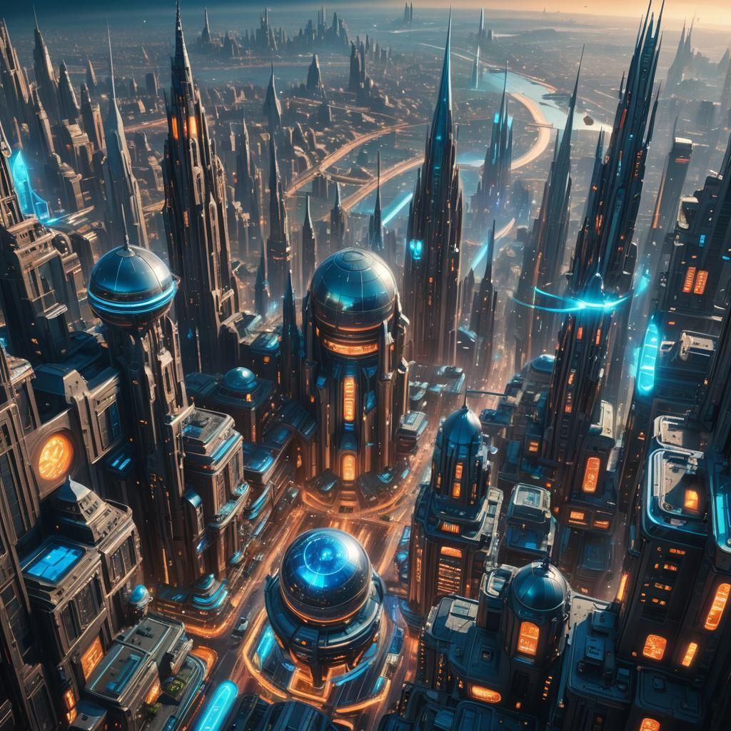 Surreal Sci-Fi Cityscape with Advanced Technology