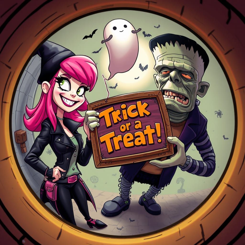 Whimsical Halloween Scene in 3D Cartoon Style