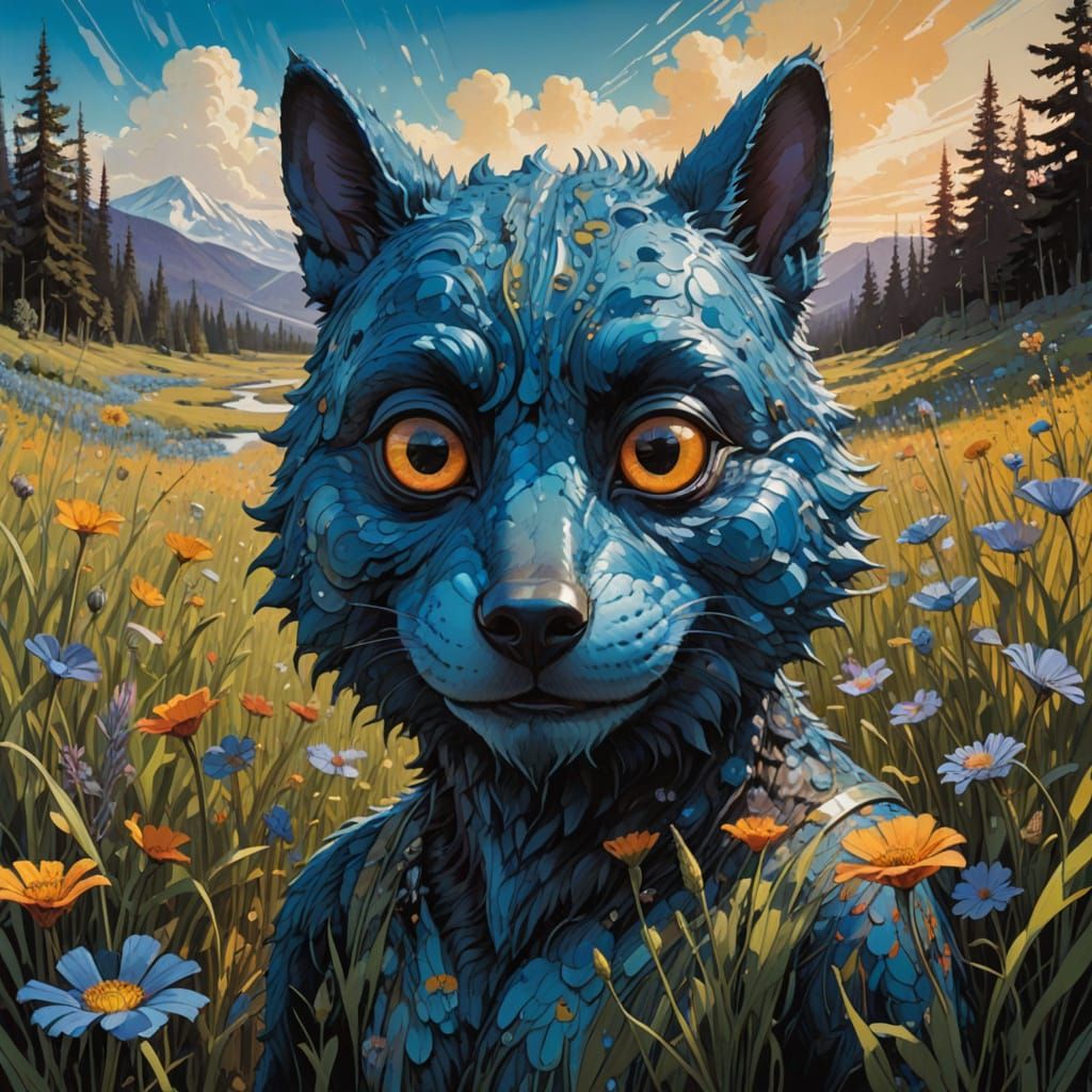 Enchanted Bluey in a Dreamlike Field