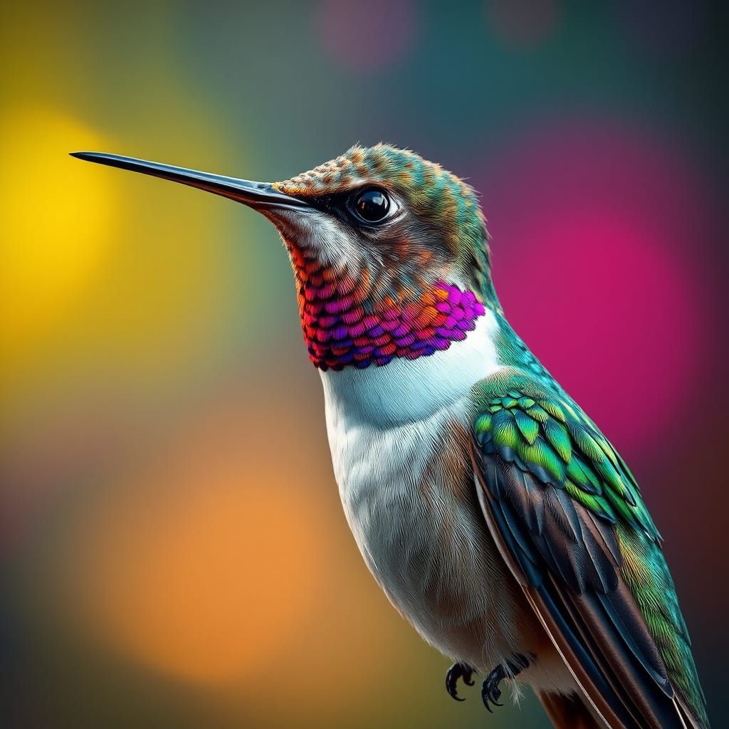 Hyperrealistic Hummingbird with Iridescent Feathers