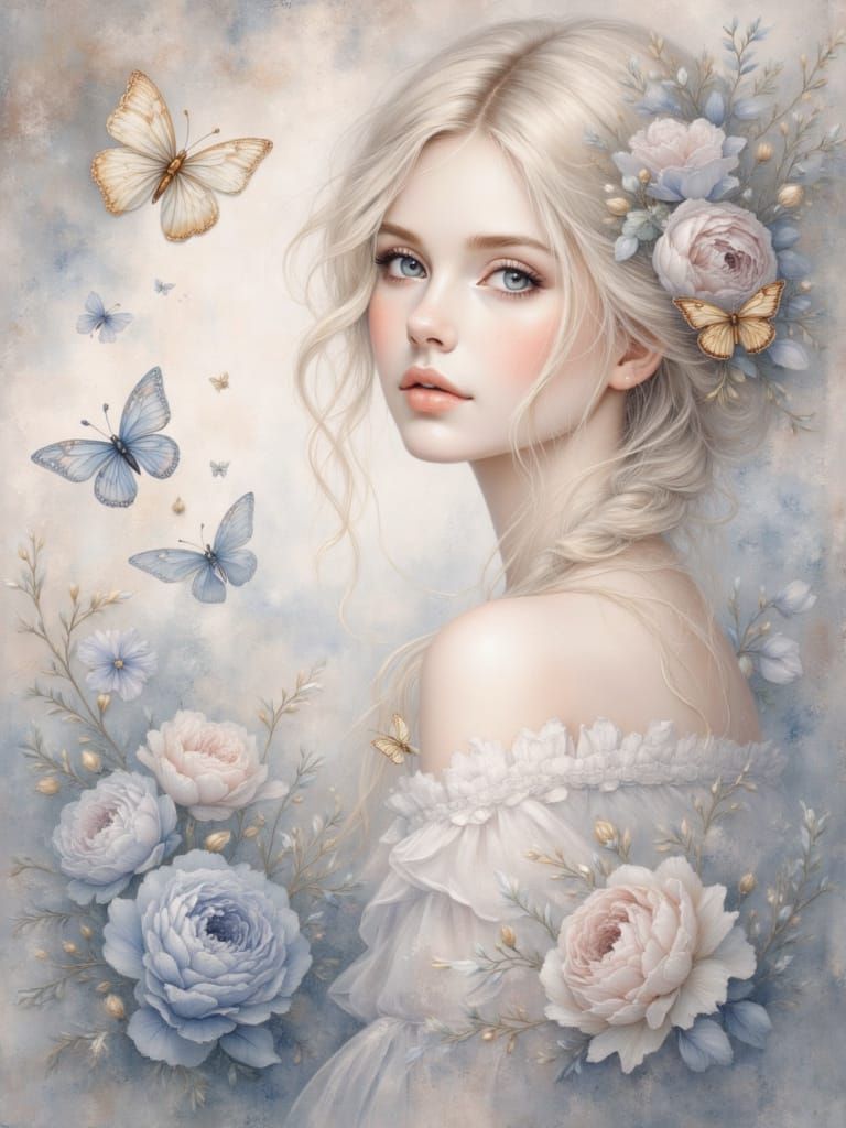Ethereal Fantasy Portrait of a Girl with Flowers