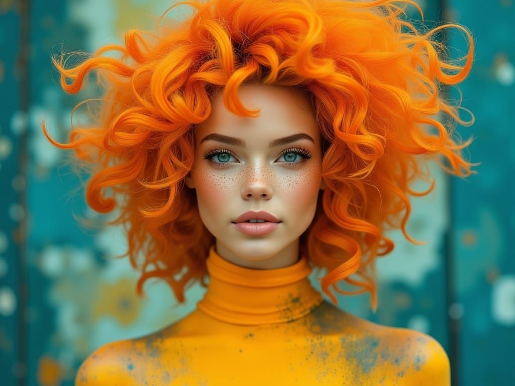 Vibrant Woman Portrait in 70s Oil Painting Style