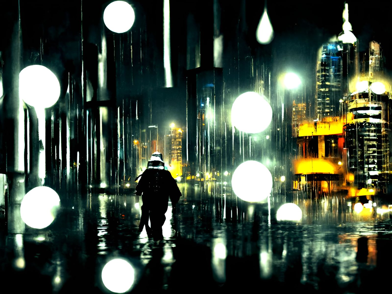 Rainy Night Walk in a Futuristic City