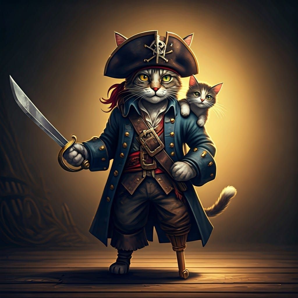 A portrait of Cap'n Claws and his cat Mandu