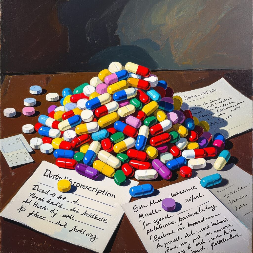 Chaotic Pill Table in Impressionist Style