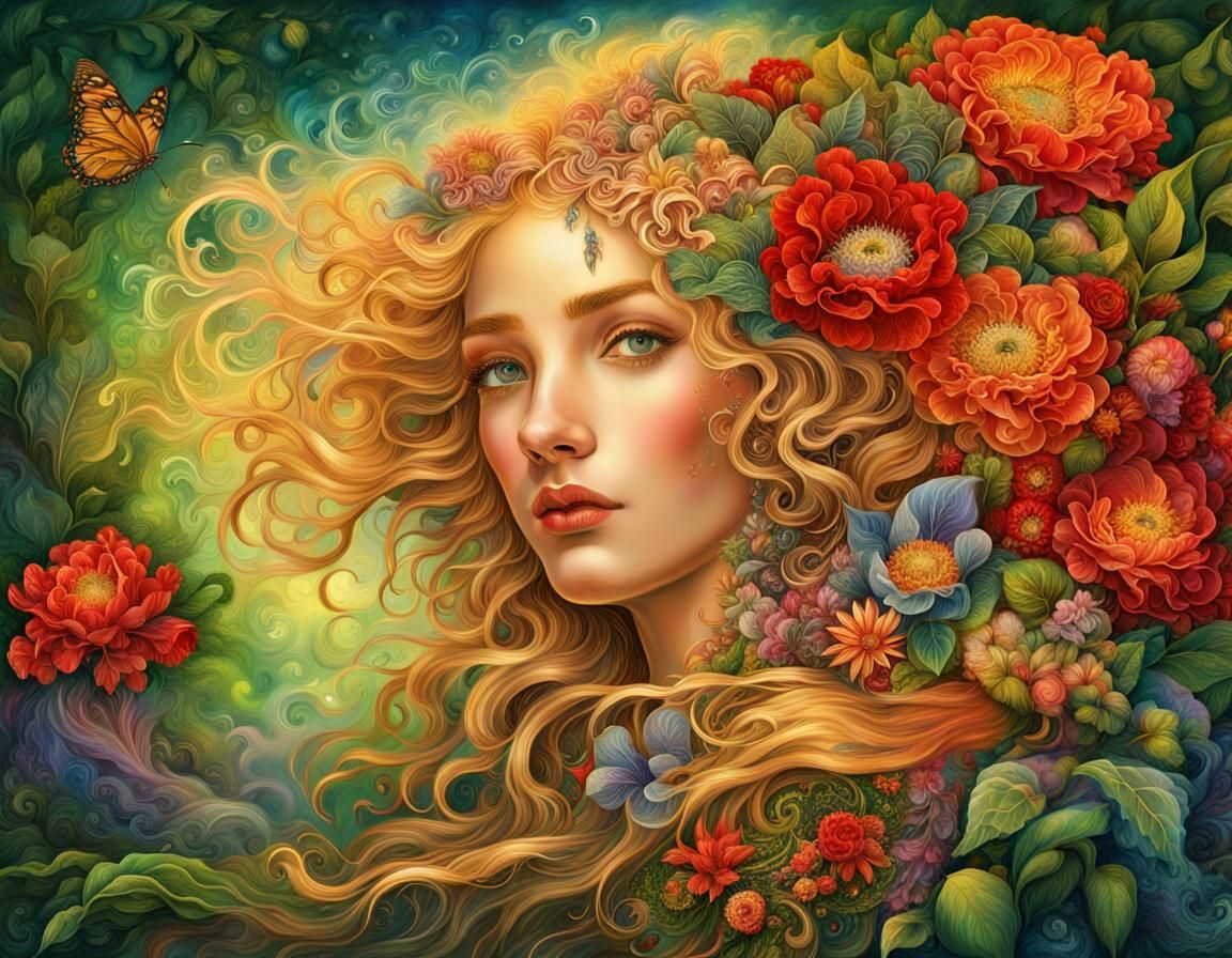 Lady with Flowers: A Dreamlike Digital Masterpiece