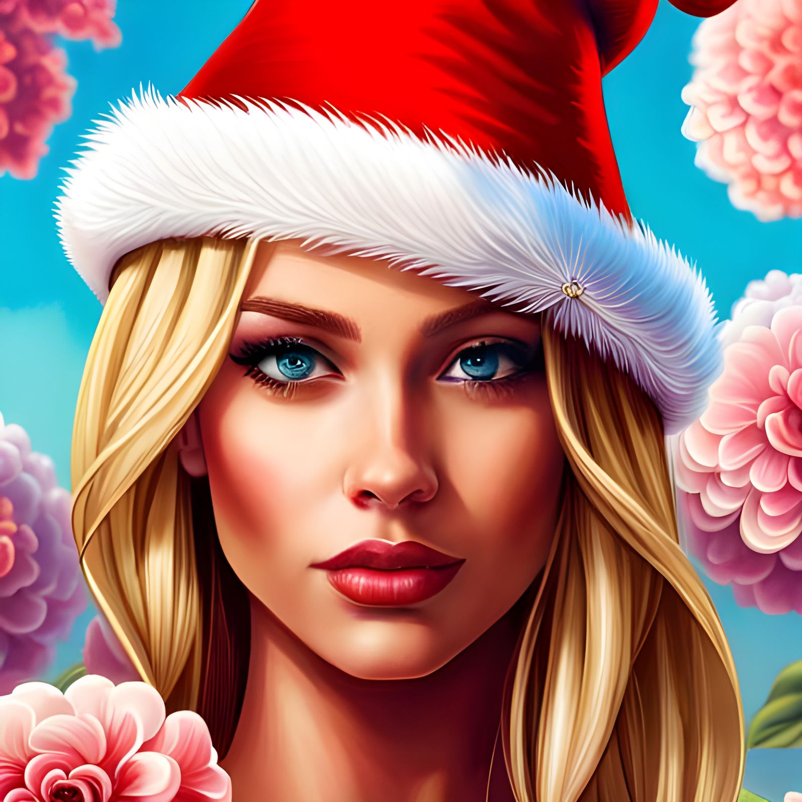 Stunning Santa Girl in Sunny Flower Garden