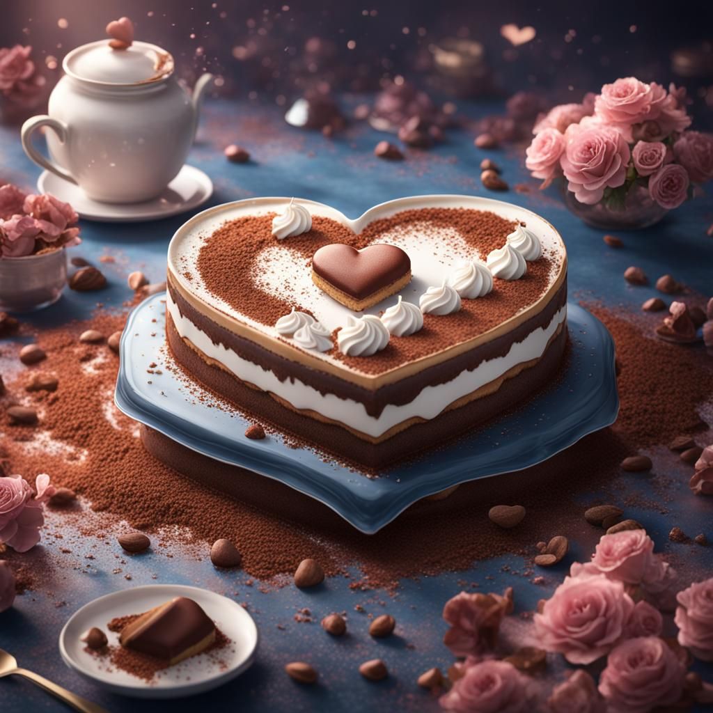 Heart Tiramisu Dessert in Detailed Matte Painting Style