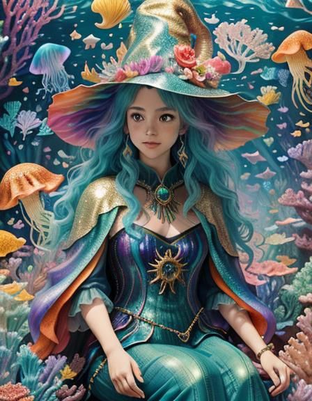 Magical Mermaid Witch Portrait in Acrylic Paint