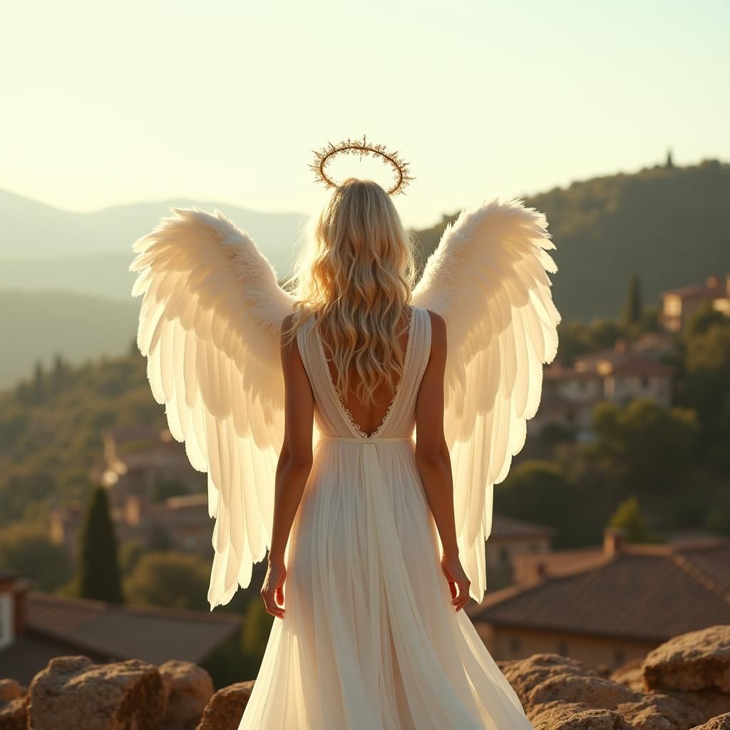 Blonde Angel Gazing Over Tuscan Villa