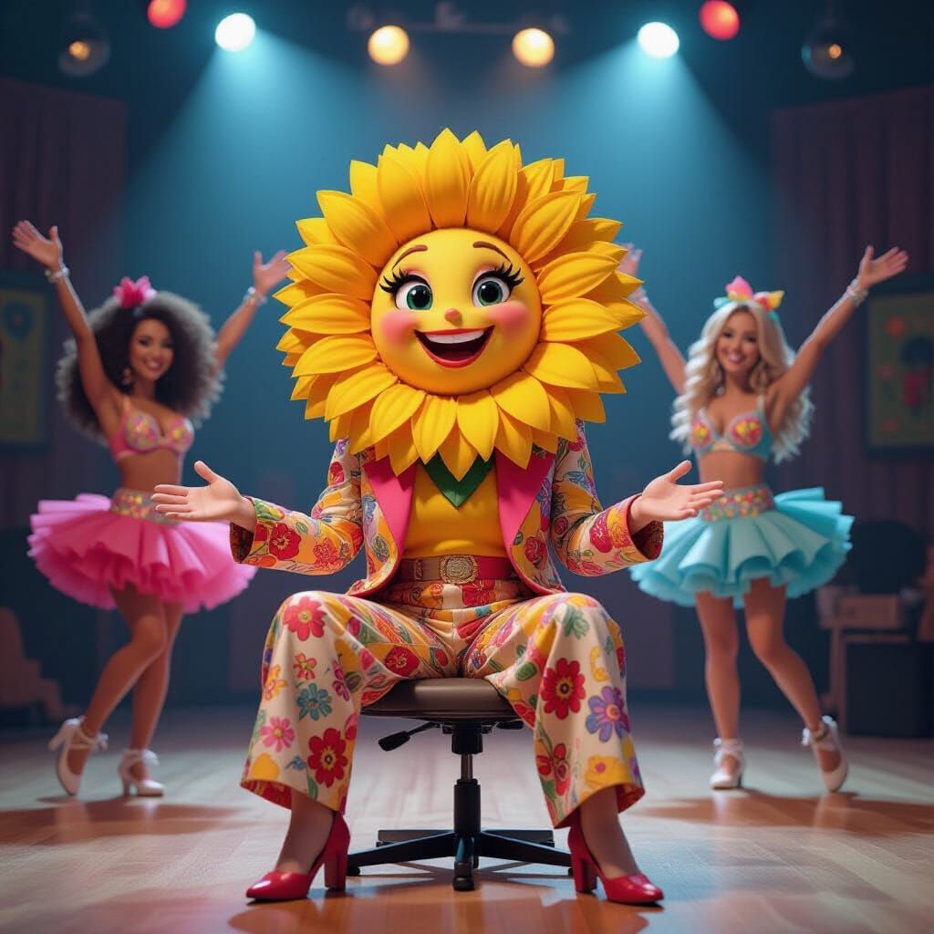 Sunflower's Dance Pitch: Vibrant TV Studio Scene