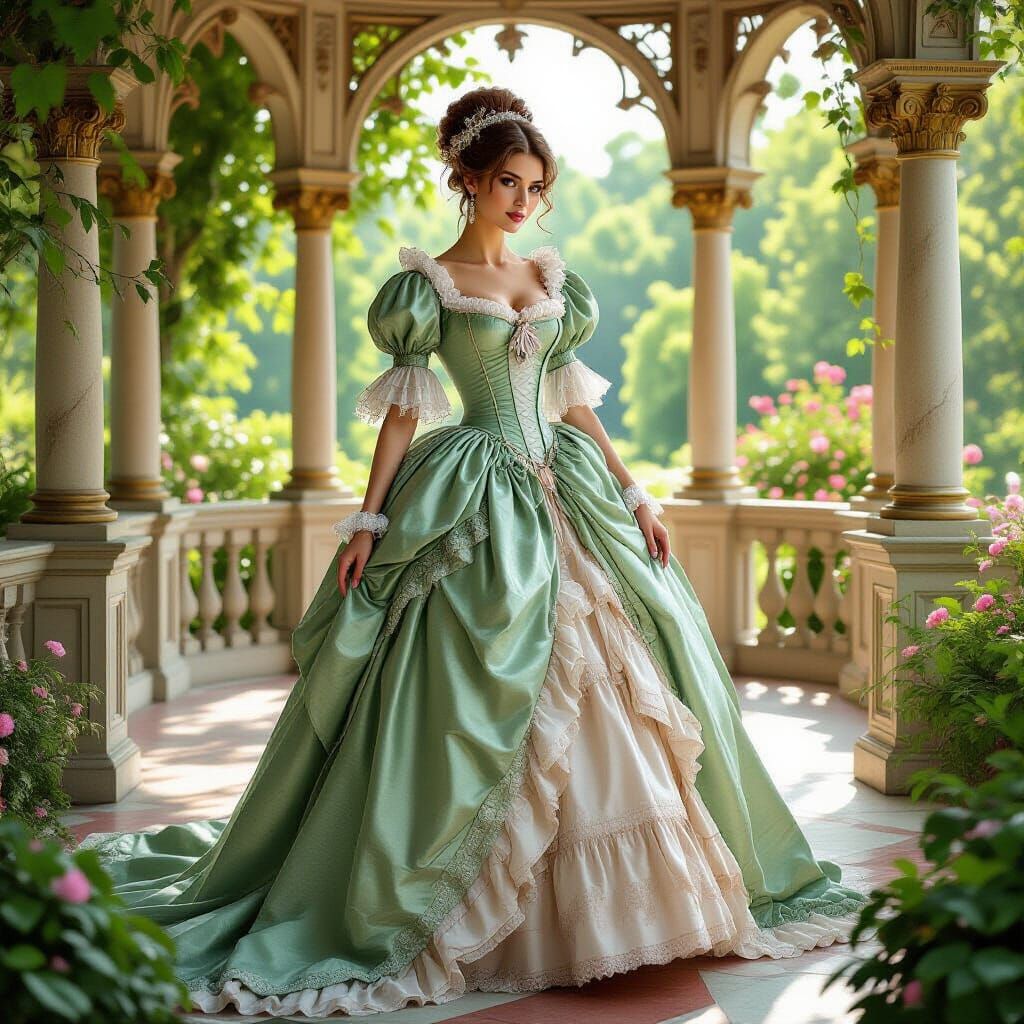 Regency Woman in Garden Pavilion, Art Nouveau Style