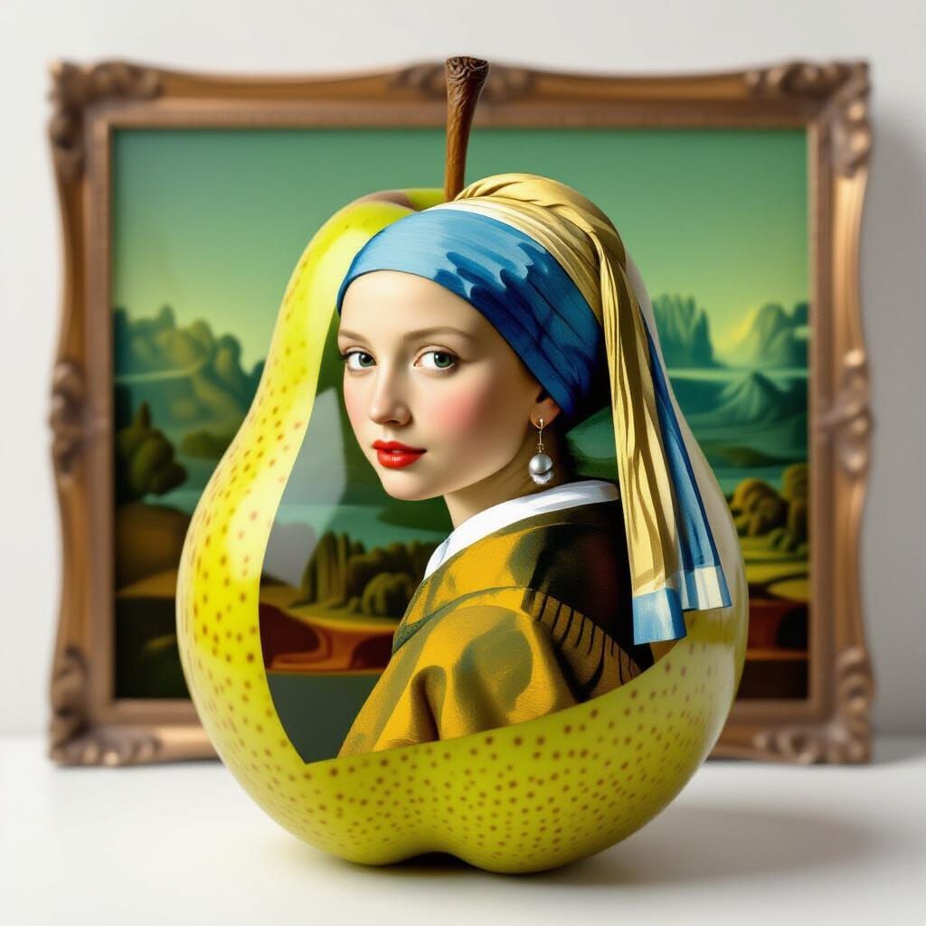 Pear with 'Girl with a Pearl Earring' as Hyperrealistic Art