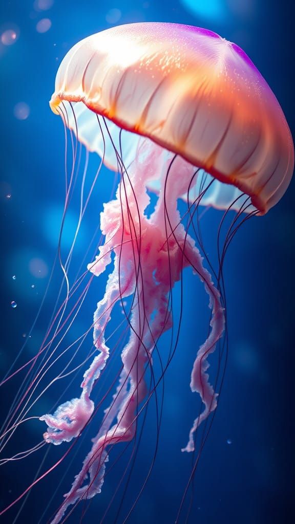 Surreal Jellyfish Queen Radiates Warm Blue Light
