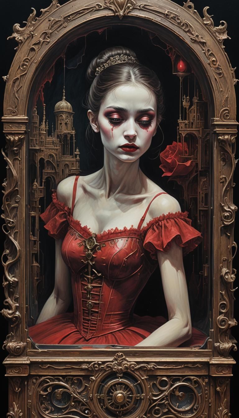 Ballerina Trapped in Gothic Surrealist Music Box