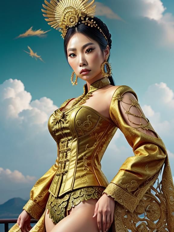 A golden skinned asian goddess portrait