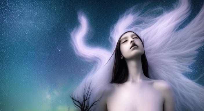 Celestial Woman in Surreal Starscape Fairytale