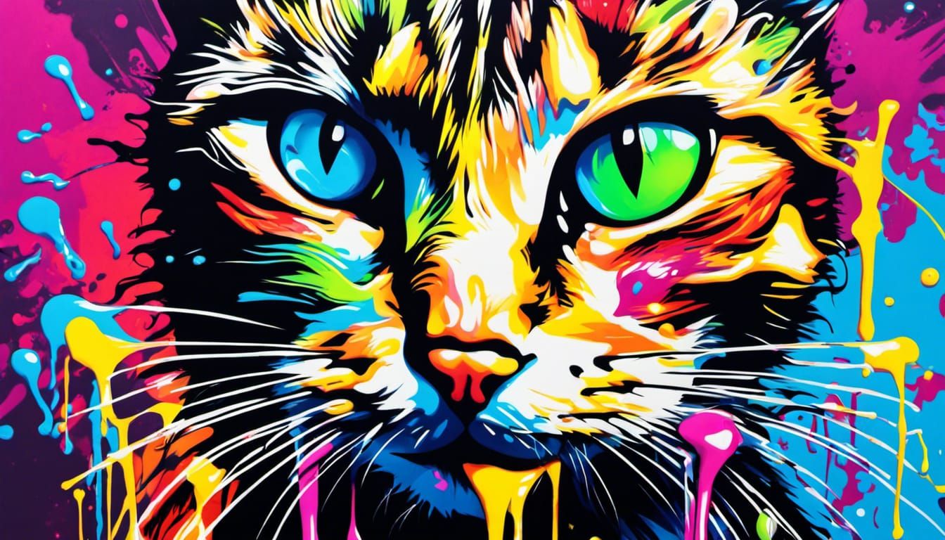 Colorful Cat Graffiti Art in Street Style
