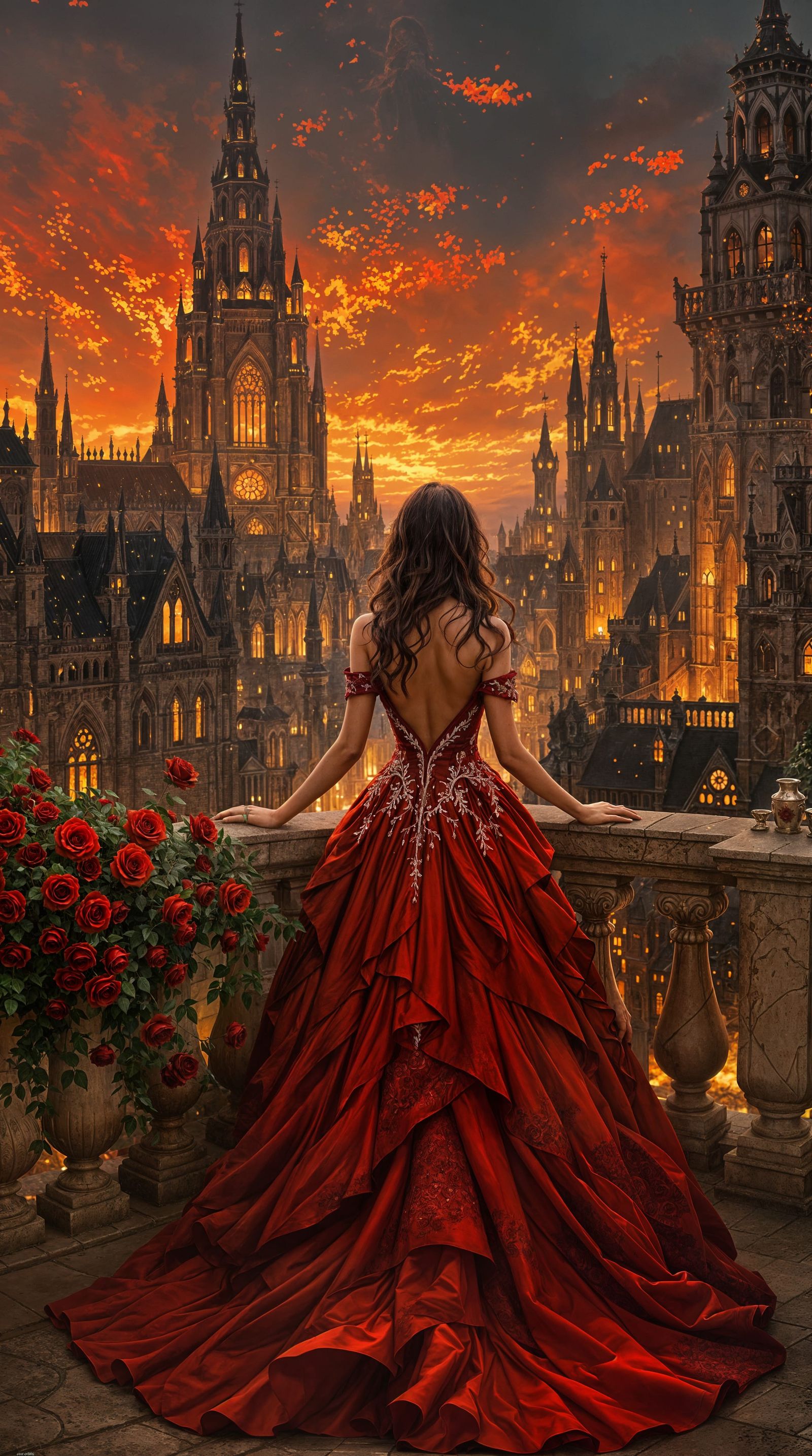 Scarlet Elegance Amidst Fiery Twilight