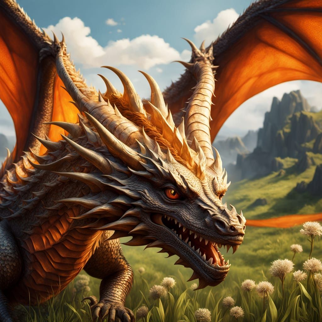 Surreal Dragon in Golden Meadow