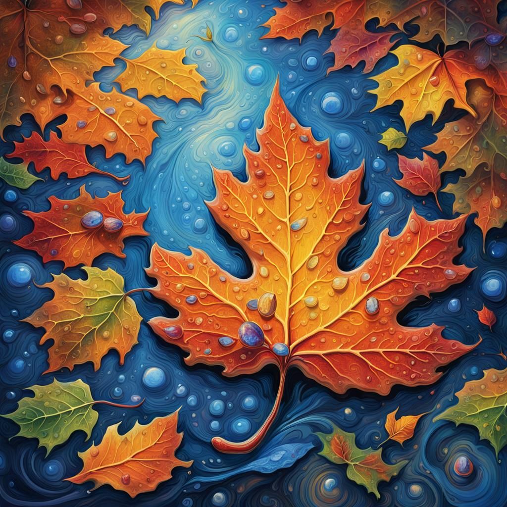 Dew Drop on Autumn Leaf: Matte Painting