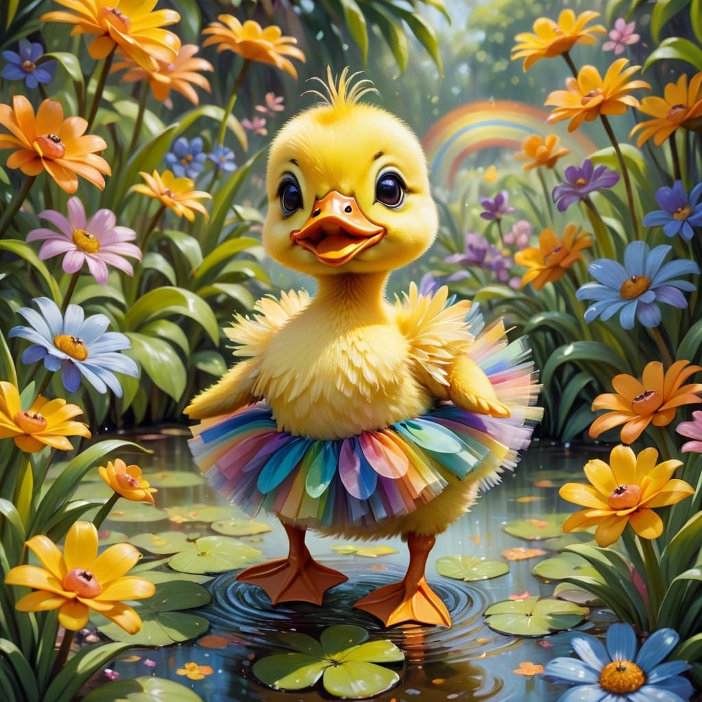 Duckling's Ballet: An Impasto Oil Painting