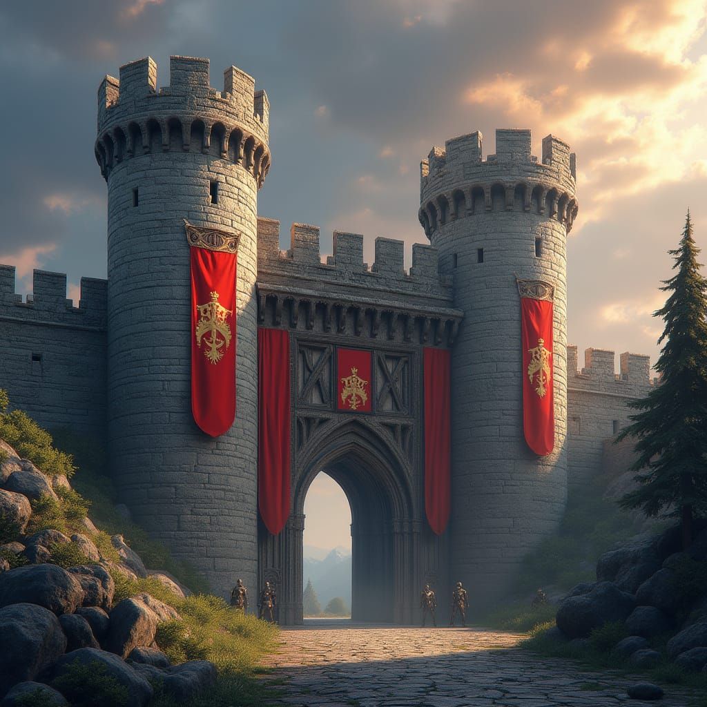 Medieval Castle Wall in Realistic Matte Painting Style