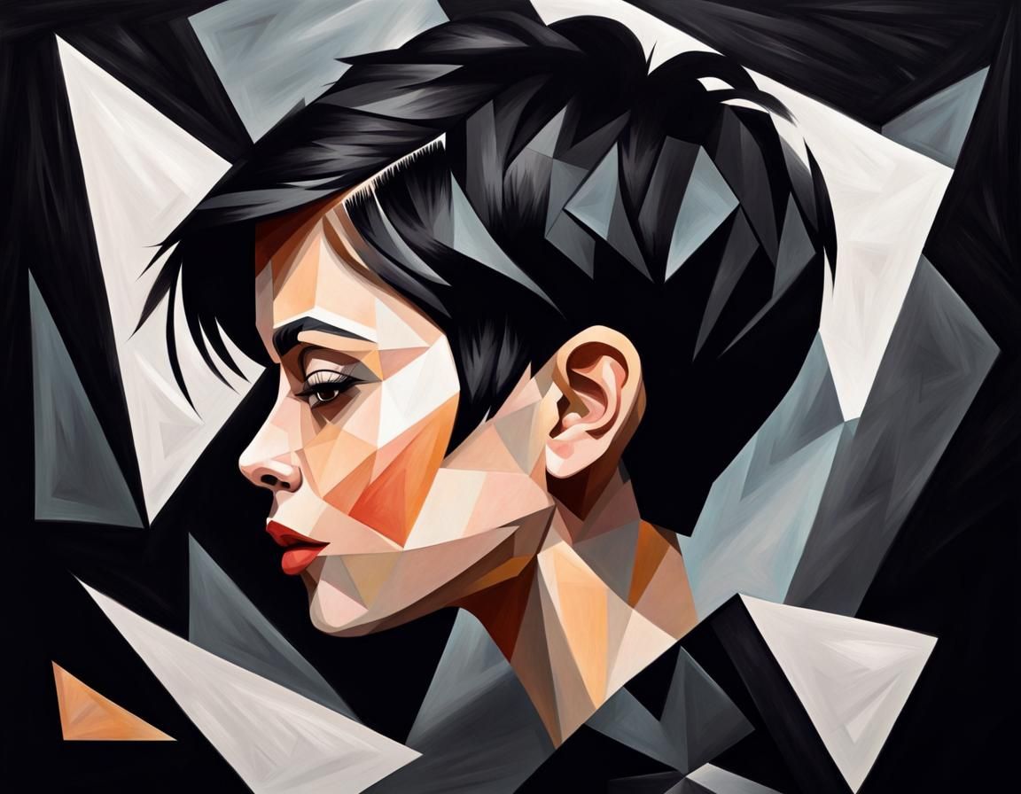 Pixie Haircut in Abstract Cubism Style