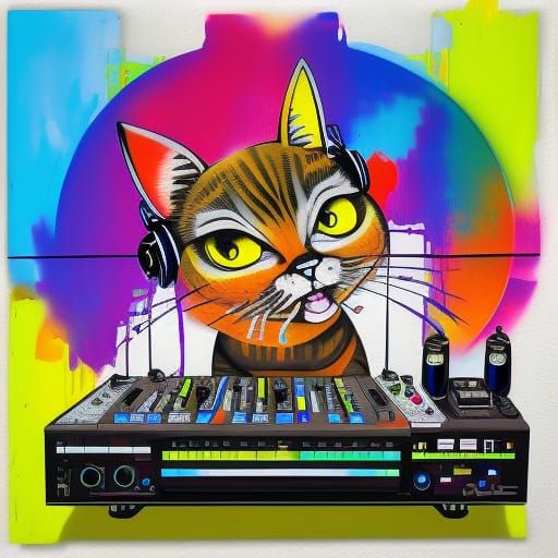 Cat DJ in Graffiti Street Art Style