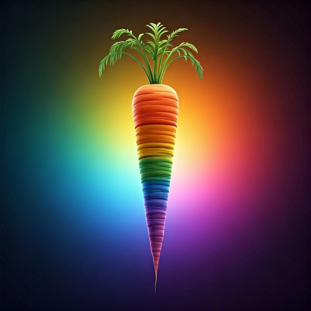 Vibrant Rainbow Carrot Concept Art in 3D Digital Style