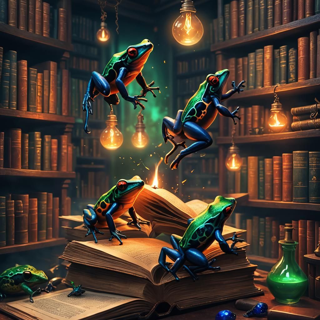 Poison Dart Frogs Escape Wizard's Lab: Fantasy Art