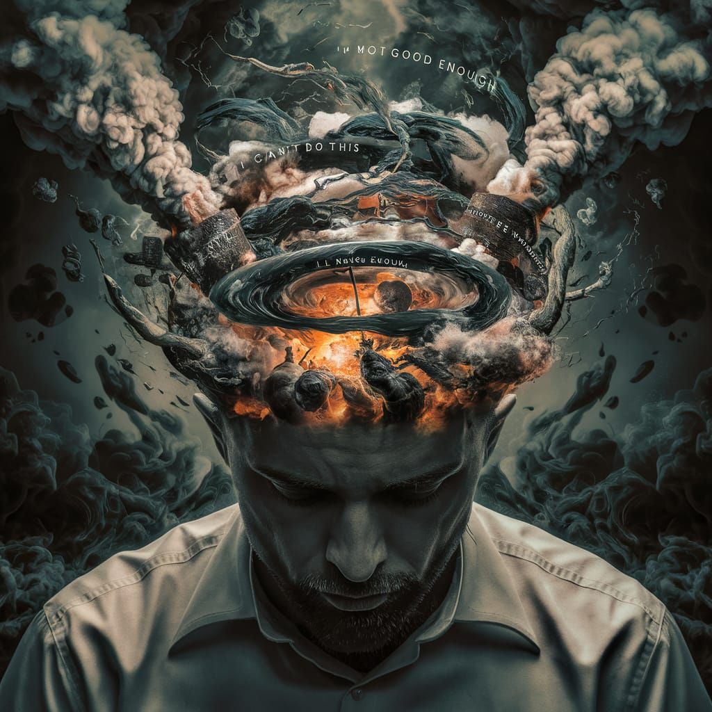 Volcanic Mind: A Surreal Eruption of Self-Doubt