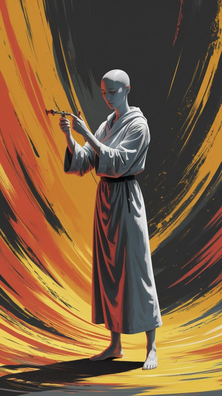 Ascetic Technician in Action Painting Style