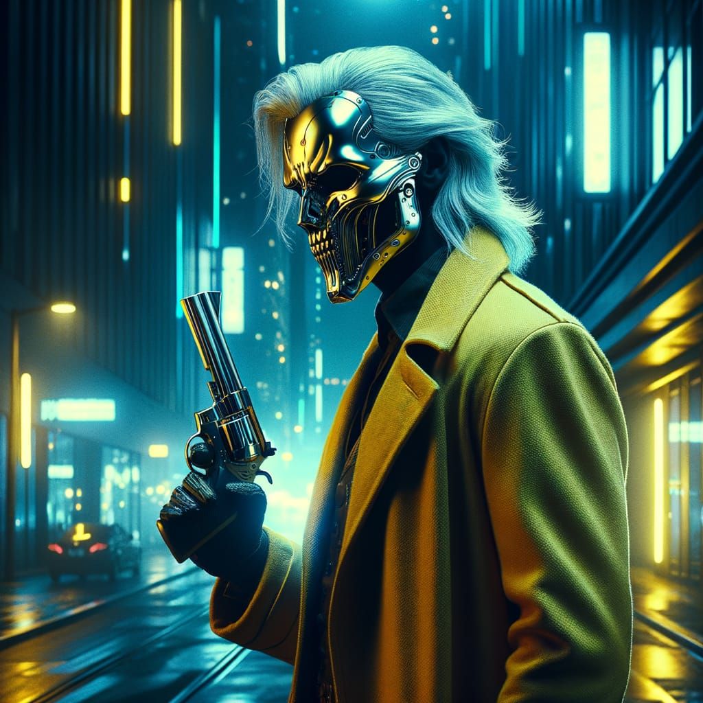Cyberpunk Gunslinger with Steel Skull Mask