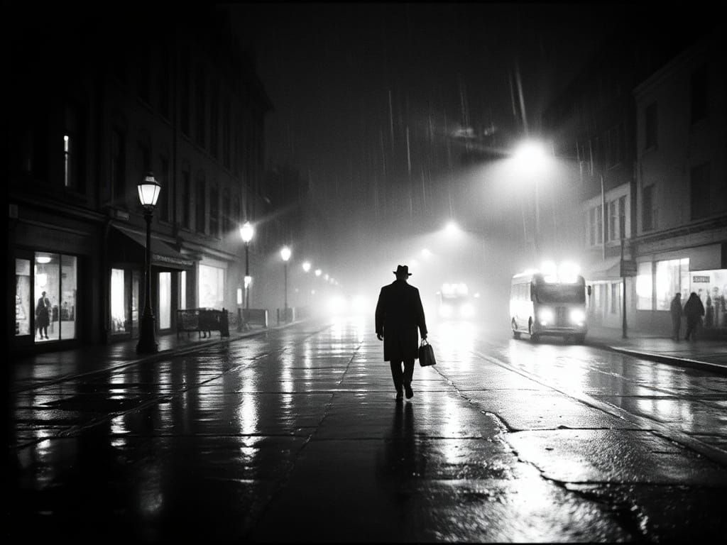Film Noir Scene: Rainy Night in the City