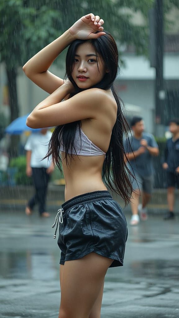 Korean Woman Dancing in the Rain