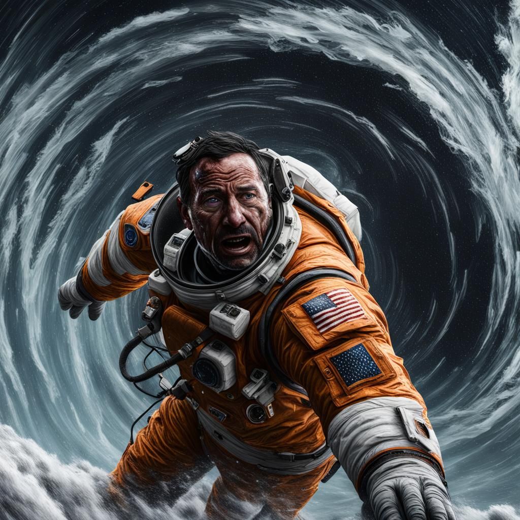 Astronaut in Hurricane Tornado: Hyperrealistic Space Storm