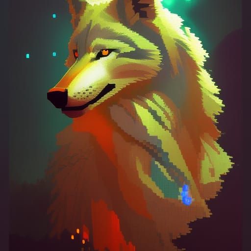 Majestic Wolf in Pixel Art Style