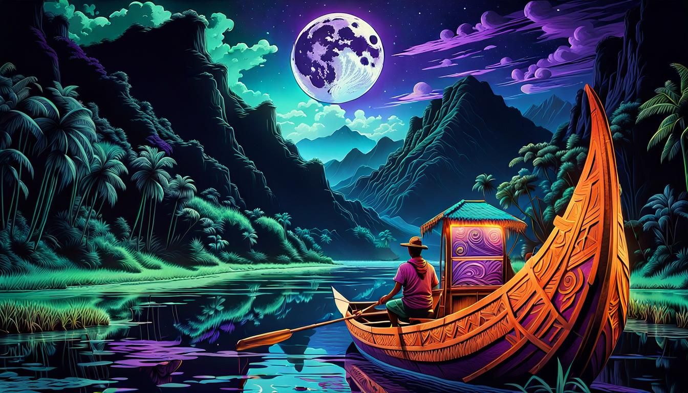 Psychedelic Reed Boat Journey to the Moon