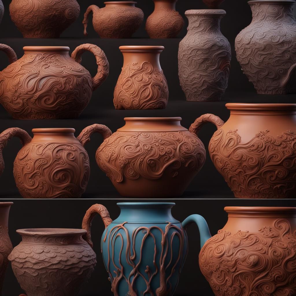 Eccentric Clay Pottery in Detailed Matte Style