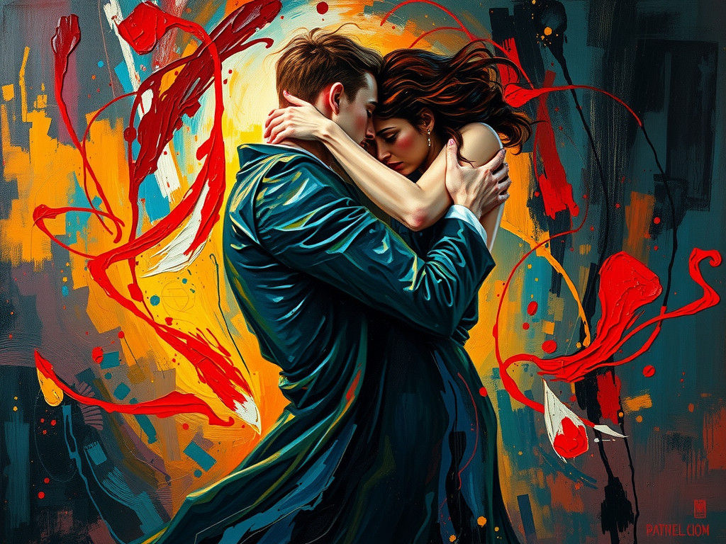Passionate Embrace in Expressionist Impasto Painting Style