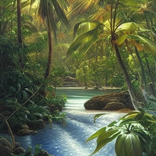 James Gurney Style Paradise Oil Painting