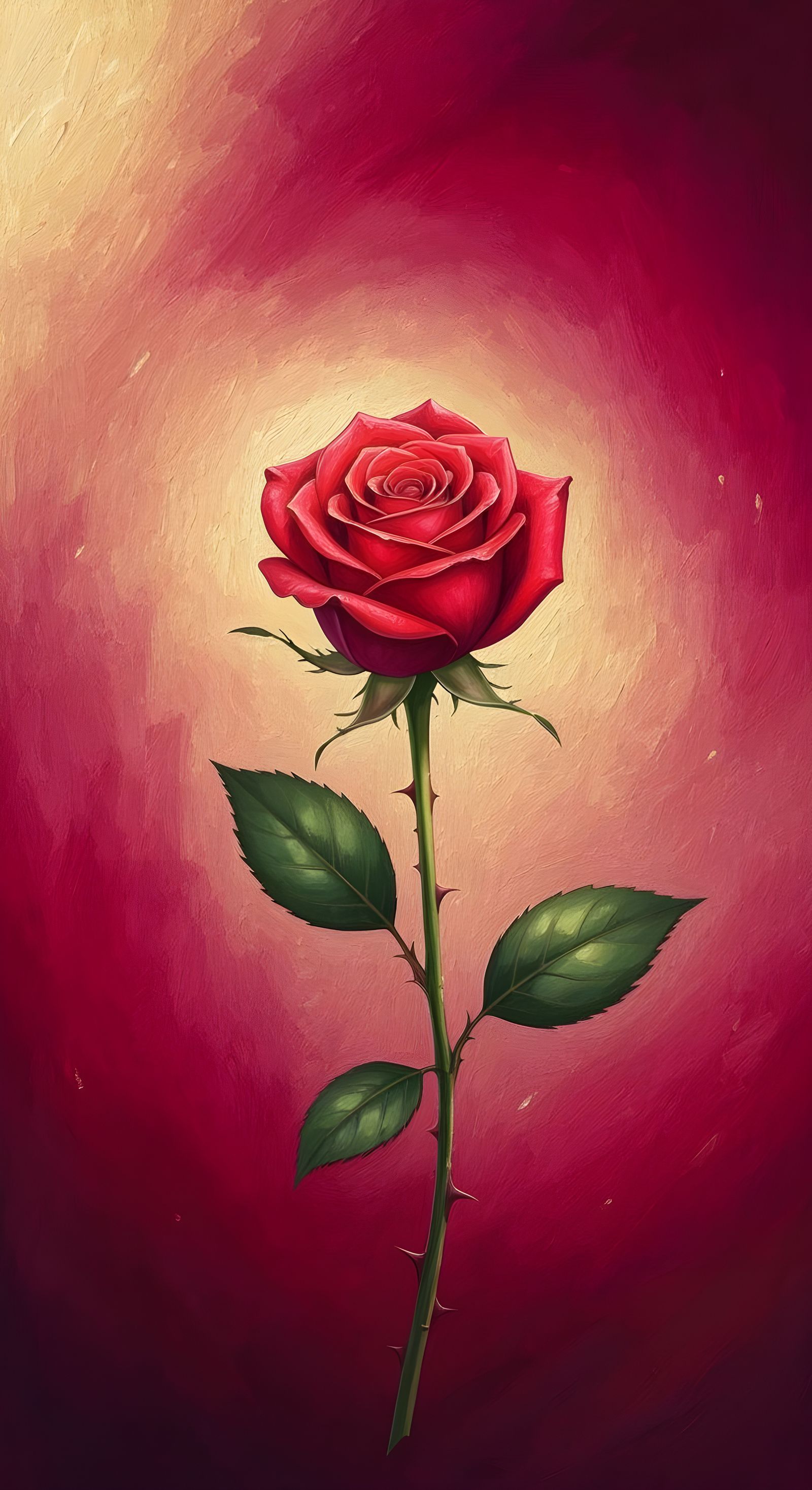 Detailed Anime Style Red Rose Oil Painting Wallpaper