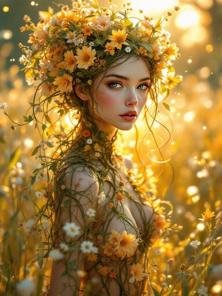 Radiant Summer Sprite in Botanical Fantasy Portrait