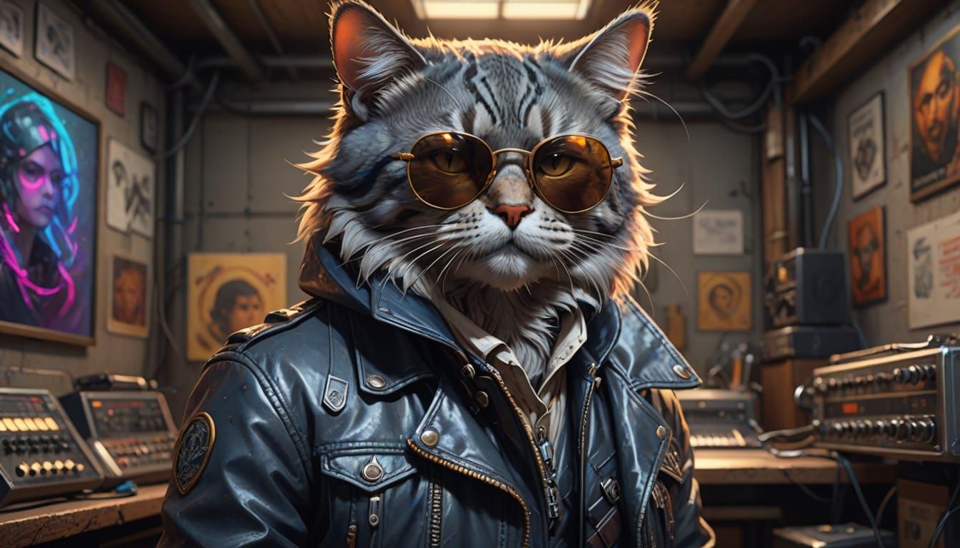 Gen X Cat Guitar Hero in Anime Style