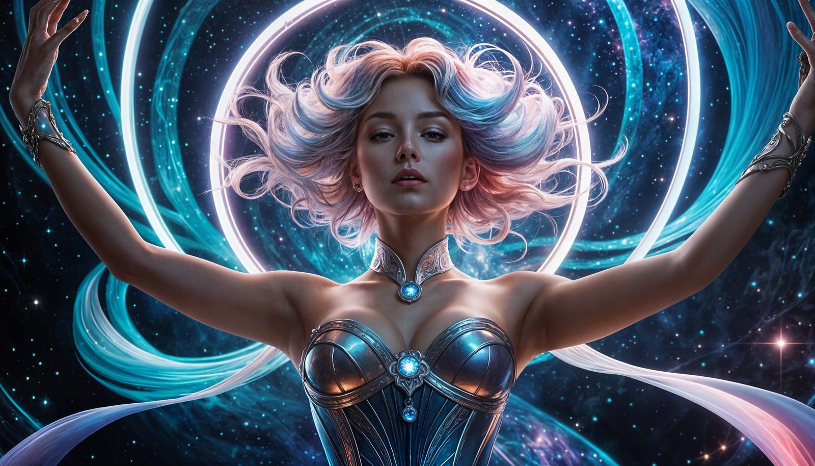 Anime Woman Commands Cosmic Energy in Artgerm Style