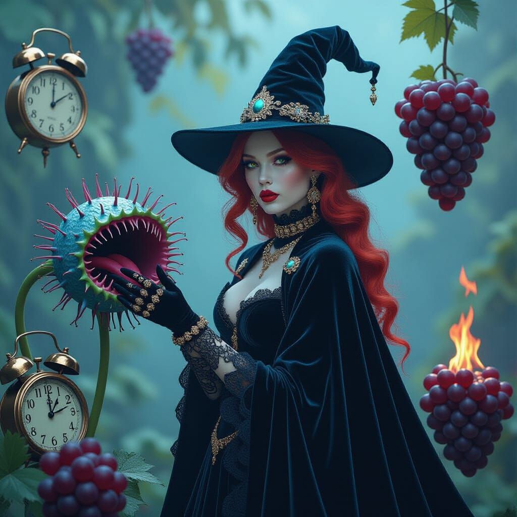 Surreal Albino Witch with Venus Flytrap in Psychedelic 3D