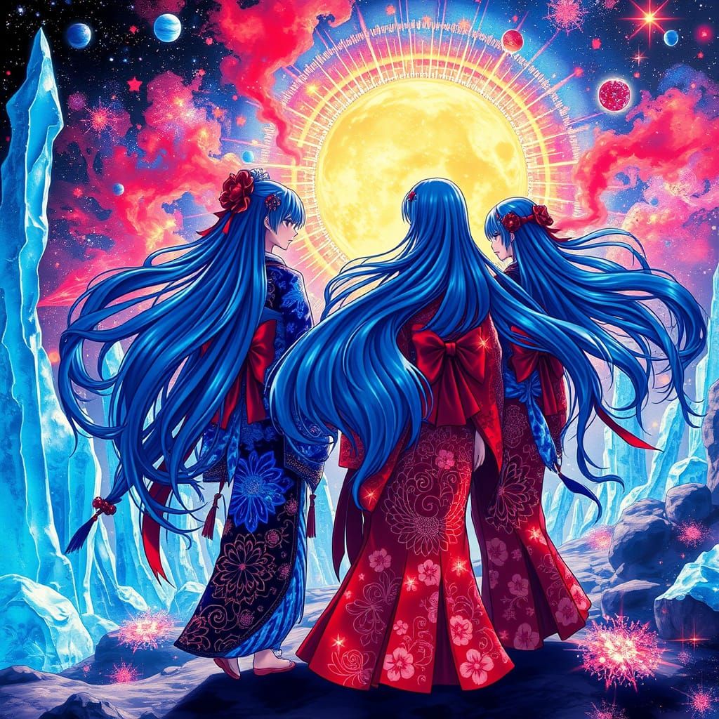 Anime Women Dance in Cosmic Galaxy